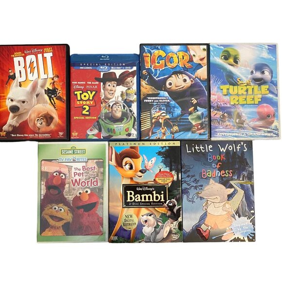 Kids Children Family DVD Lot of 7 Bambi Bolt Toy Story 2 Igor Turtle Reef Etc - Picture 1 of 7